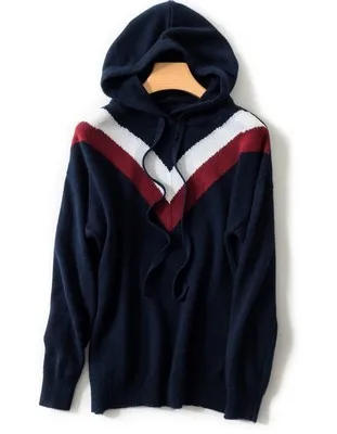 

New Spring and Autumn Women's Sweater Fashion Loose V-neck Drawstring Hooded Pullover Outdoor Leisure Women's Long Sleeved Top