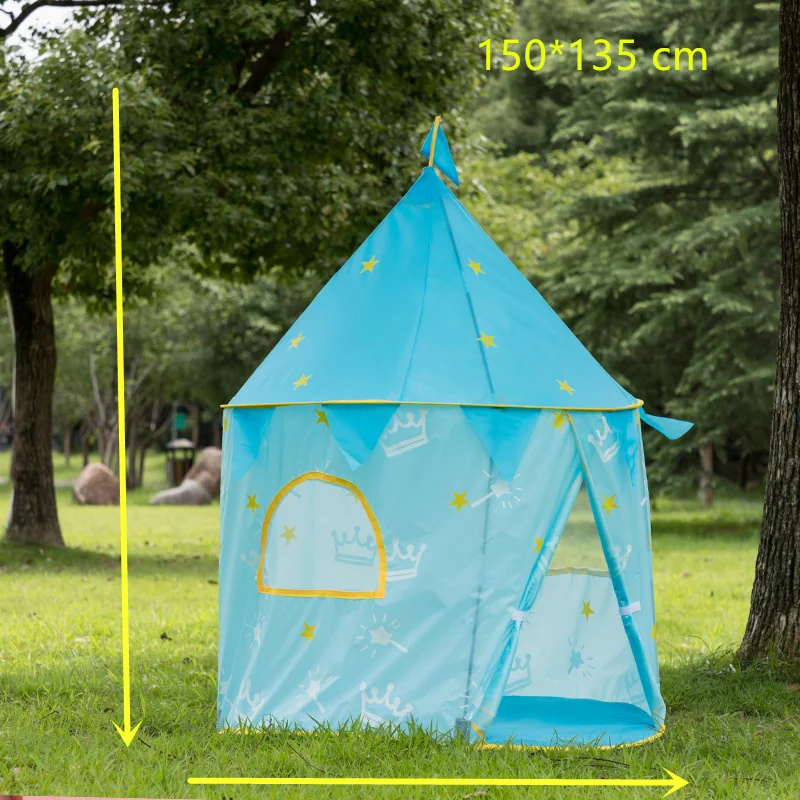 blue big size Складная игровая палатка, игровой домик со звездами и замком, детская игрушка, розовый типи, подарок на год для девочек и мальчиков, детский домашний мяч, уличная вигвама - Цвет: blue big size