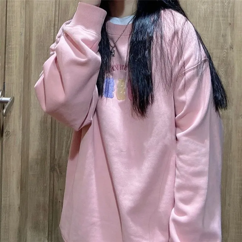 Harajuku Cotton Crew Neck Women Sweatshirt Hoodies Kawaii Clothes Korean Style Autumn Winter Long Sleeve Sweetshirts Oversized