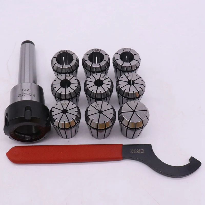 9Pcs Er32 Spring Collets Set 2/4/6/8/10/12/16/18/20Mm + 1Pcs Mt3 M12 Collet Chuck Morse Taper Holder Power Tool | Инструменты