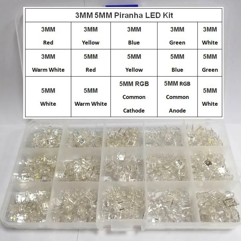

150 шт./лот 3 мм 5 мм Piranha светодиод 15 значений * 10 шт. красный зеленый синий белый желтый теплый RGB катодный анод ультра яркий Диод комплект
