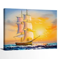 home decor wall art sailing boat on the ocean poster printed sunset seagulls canvas painting bedroom beautiful pictures frame