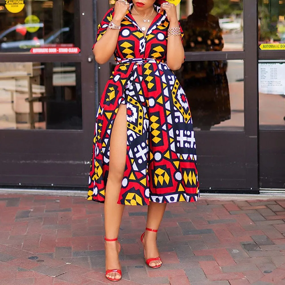 

2020 Show One Leg Vintage Party Dresses Plus Size 3XL Women Turn Down Collar Office Lady Shirt Midi Dress Sexy Split Vestiods