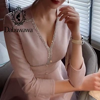 dabuwawa elegant v neck diamond buttons a line women dress office lady solid vintage party dresses female vestidos do1cdr064