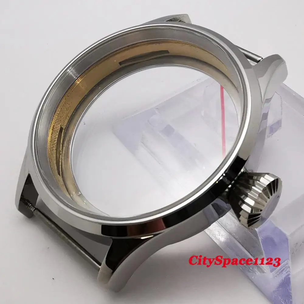 

Corgeut 43mm Polished Sapphire Glass watch case fit ETA 6497 6498 ST36 Movement Men's Watch Parts