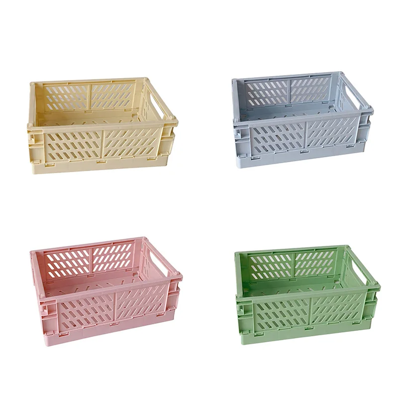 

Mini Folding Storage Basket Plastic Office Desktop Organizer Box Sundry Toys Snack Box Dormitory Artifact Storage Container