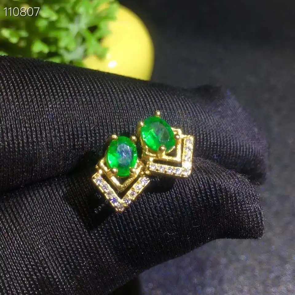 Серьги с натуральным изумрудом модное ювелирное качество серебро 925 пробы