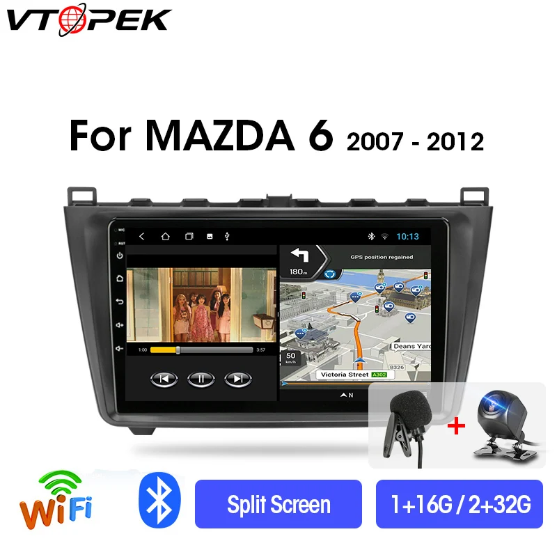 Автомагнитола Vtopek мультимедийный видеоплеер с GPS навигацией 2 din + 32 ГБ Android для Mazda