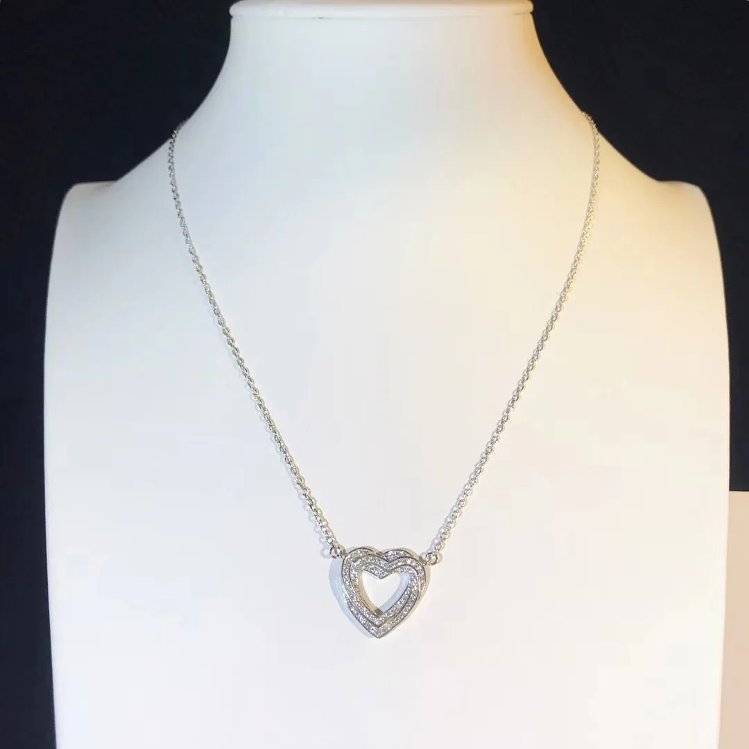 TSHOU12 925 пробы Серебряное сердце цепь до ключицы короткая девочка подарок