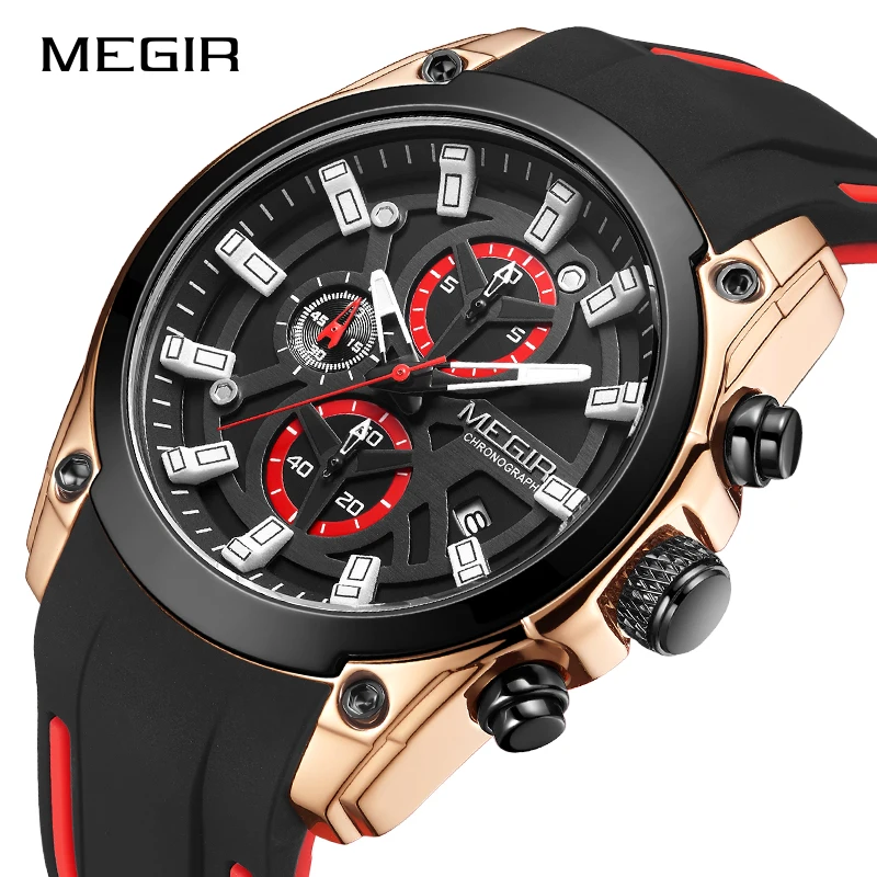 Часы MEGIR Мужские кварцевые с хронографом спортивные светящиеся