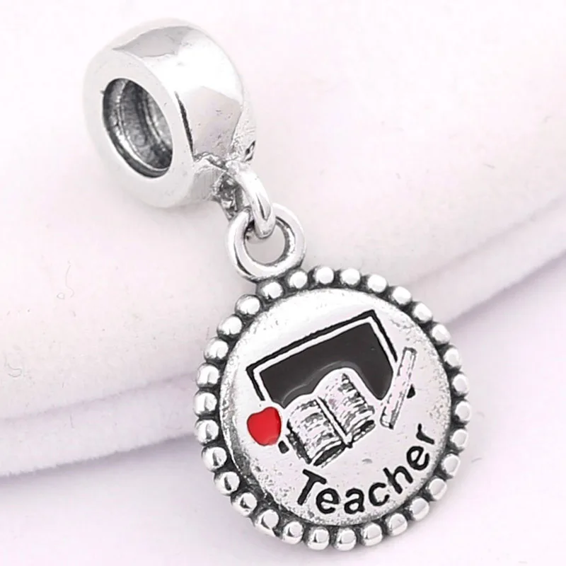 

New 925 Sterling Silver Charm Black & Red Enamel Love Book & Teacher Pendant Bead Fit Original Fashion Bracelet DIY Jewelry