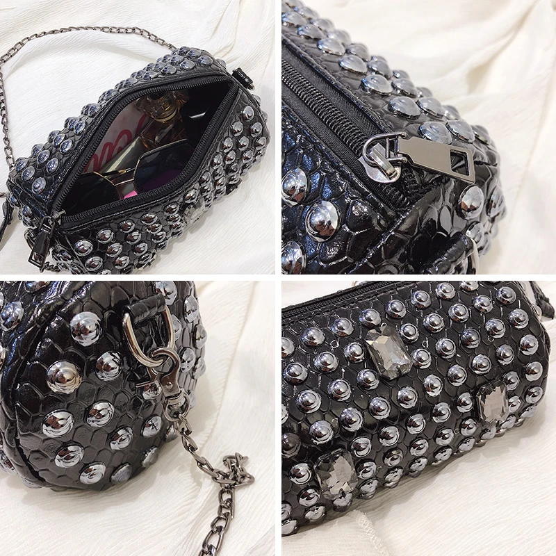 JIEROTYX Punk Style Women Bag with Rivet Messenger Bags Chain Shoulder Barrel-Shaped Female Cross Body Purse | Багаж и сумки