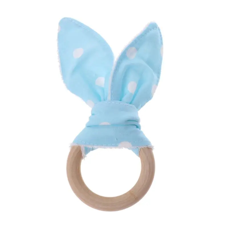 

2020 New Christmas Baby Bunny Ear Teething Ring Safety Wooden Chewie Teether For Children Kids Baby Care Accessory Shower Gifts