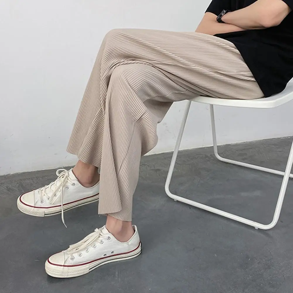 

Брюки мужские однотонные, дышащие прямые штаны со средней посадкой, с несколькими карманами, с широкими штанинами, Повседневная Уличная оде...