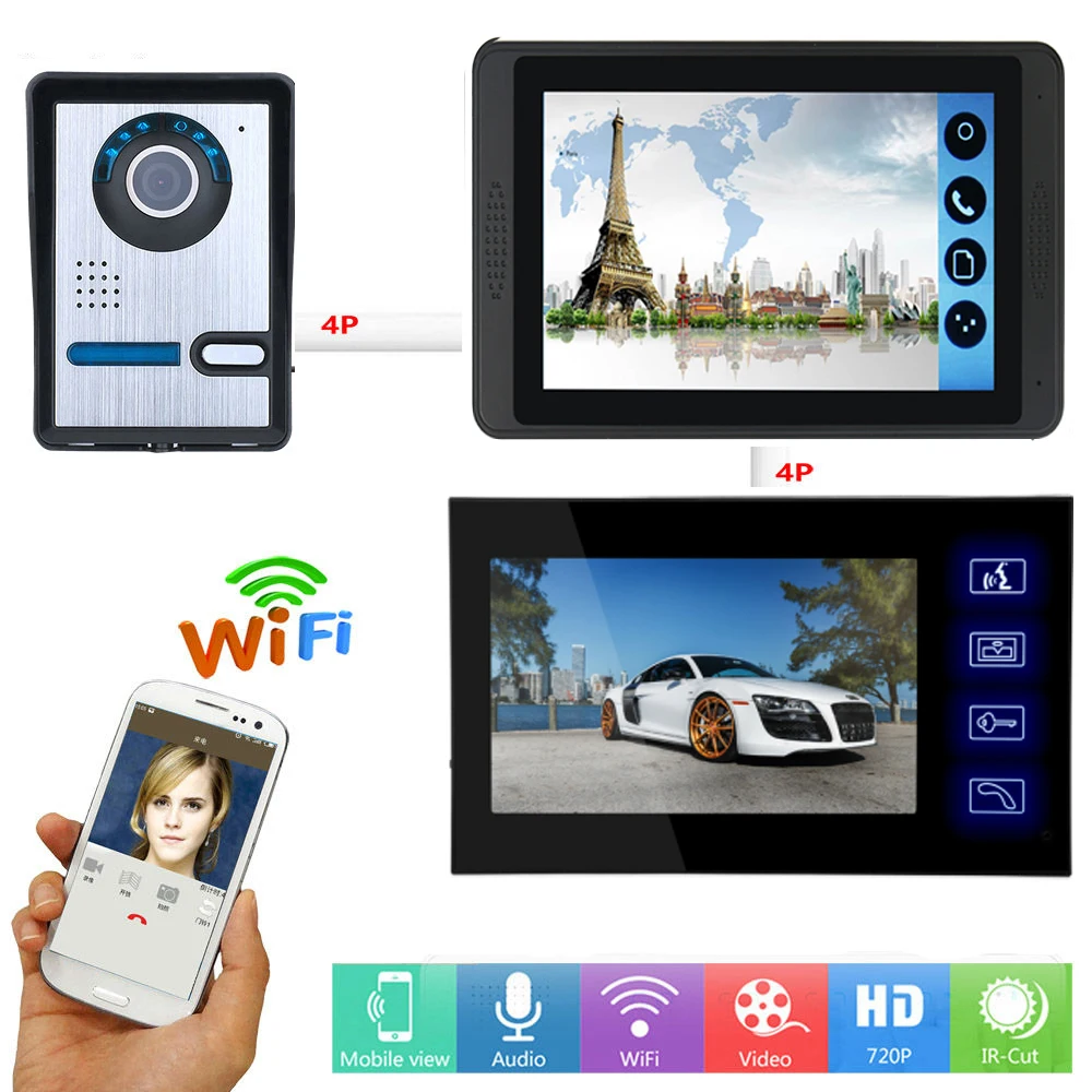 APP Afstandsbediening Video Intercom 7 Inch LCD WIFI Draadloze Video Deurtelefoon Deurbel IR Camera Unlock Intercom Systeem SD record