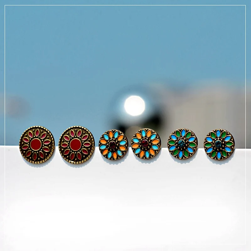 Женские серьги гвоздики с цветком этнические в стиле бохо украшения для лета