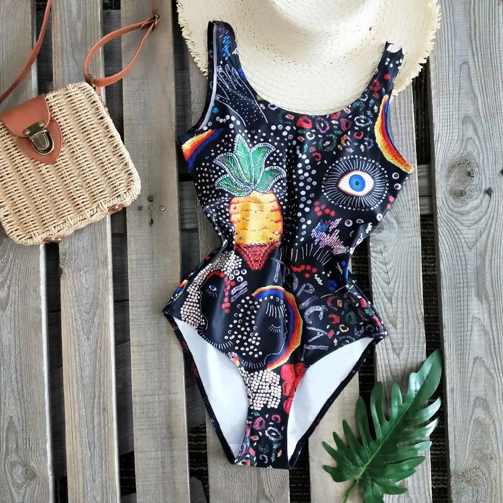 Женский слитный купальник с открытой спиной черный красный однотонный купальный