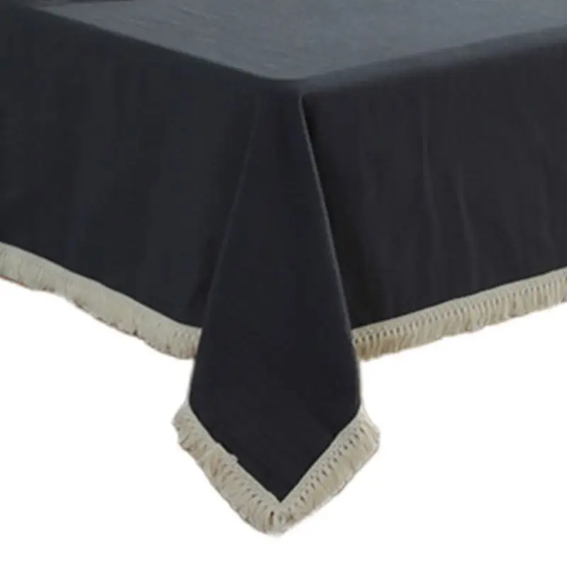 

Simple Solid Color Tablecloth Washable Cotton Tassel Dustproof Table Cover Decor D08F