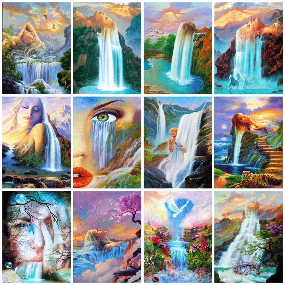 

Алмазная живопись HUACAN с изображением пейзажа, водопад, Женская 5D искусственная вышивка, наборы ручной работы, подарок