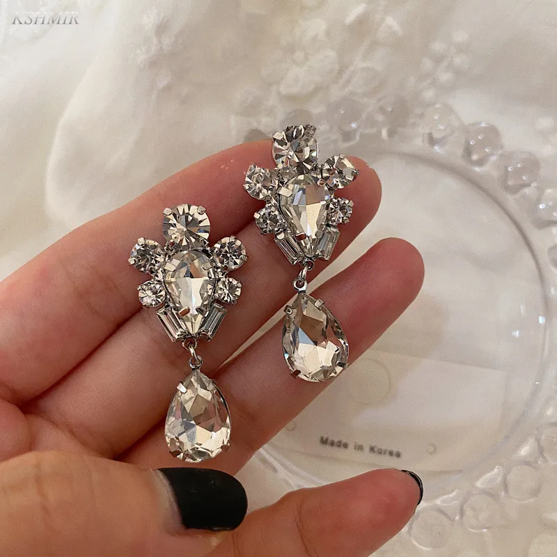 

Fashion New Silver Color Waterdrop Crystal Dangle Earrings For Women Girls Elegant Party Pendientes Jewelry Gifts