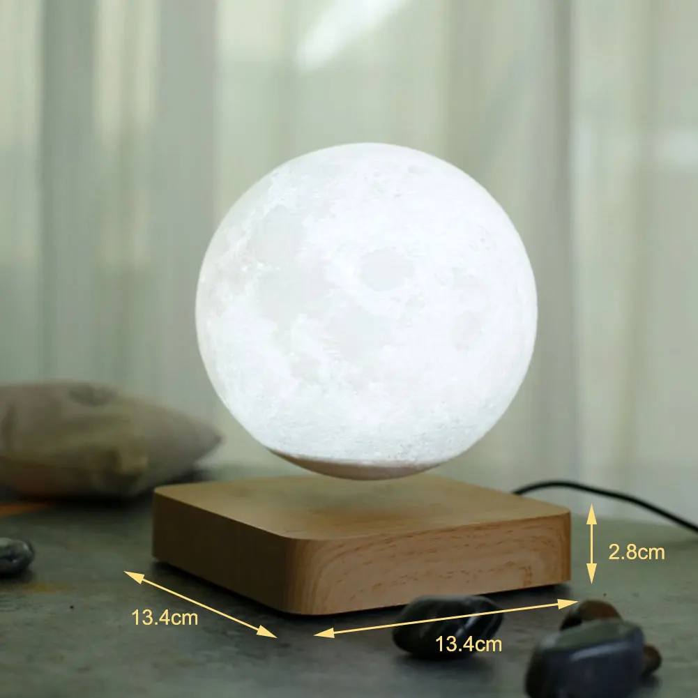 저렴한 3D 마그네틱 서스펜션 달 야간 조명, 플로팅 회전 크리에이티브 램프 나무 베이스 독특한 선물 홈 인테리어 휴일 조명