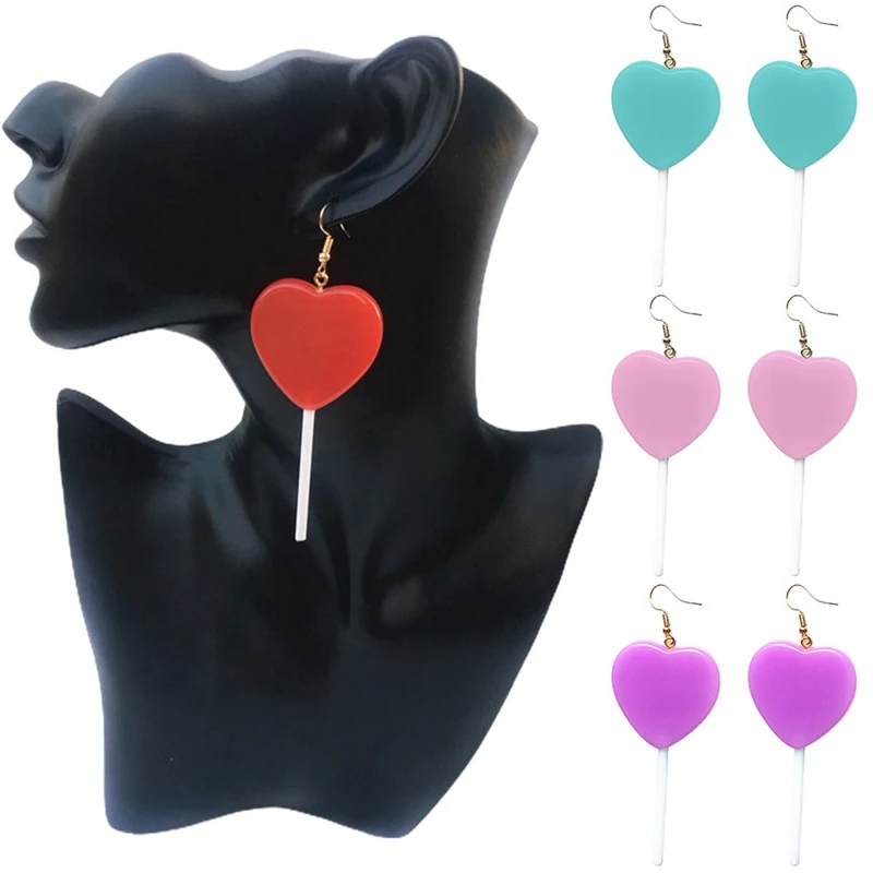 

2020 New Fashion Creative Cute Heart Lollipop Earrings Earring Candy Trendy Style Woman Girl Jewelry Valentine's Day Gifts