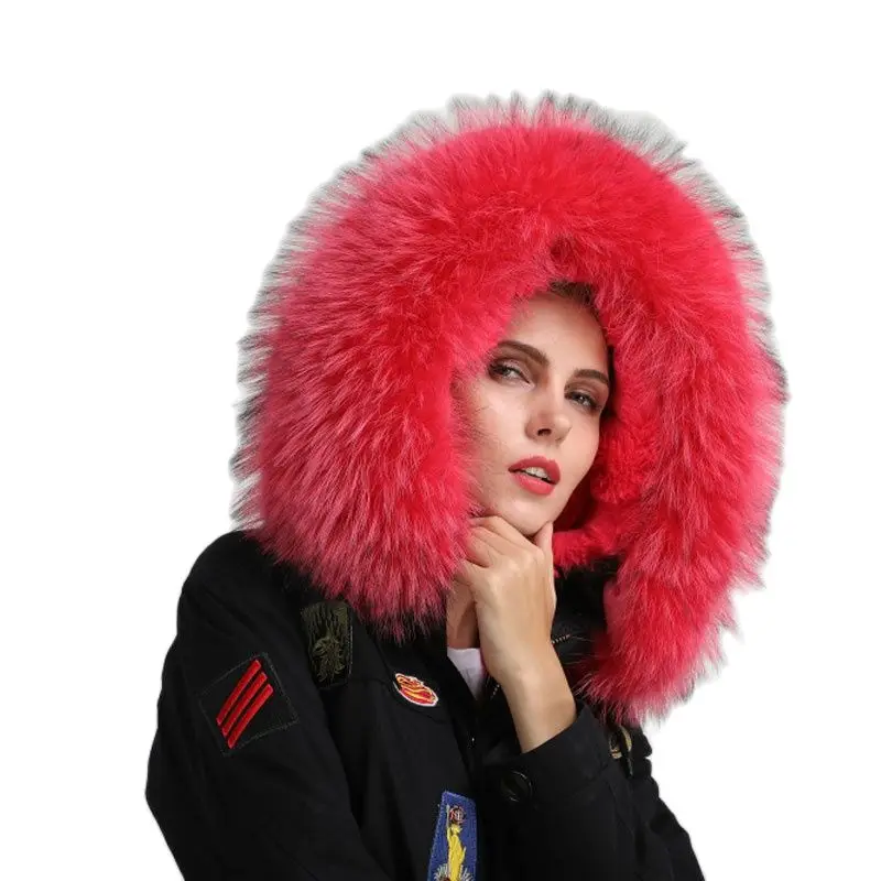 Меховая парка с бусинами женская верхняя одежда персиково Красная Женская мехом