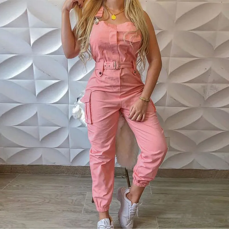 

Fashion Women Solid Color Loose Chic Streetwear Suspender Loose Pockets Rompers Jumpsuit Cargo Long Pants Trousers Overalls#g3