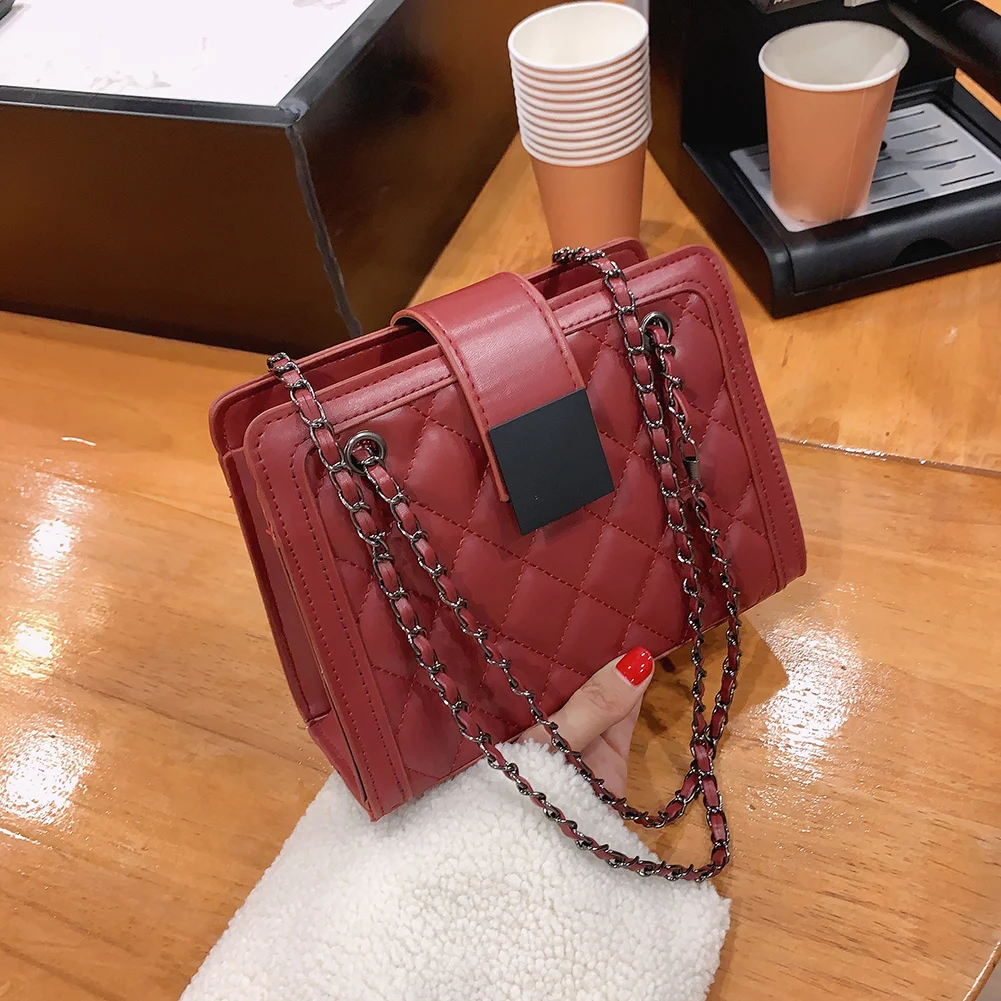 

Simple Women PU Street Tote Solid Lattice Pattern Clutch Shoulder Crossbody Bags Fashion Exquisite Shopping Bag