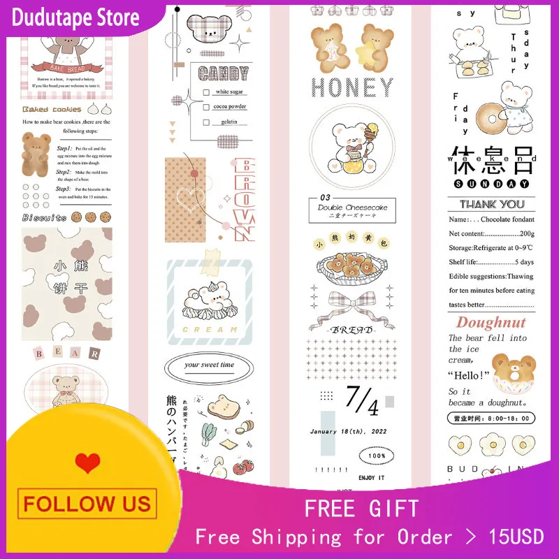 

1 Loop Washi PET Tape Journal Cookie Bear Text