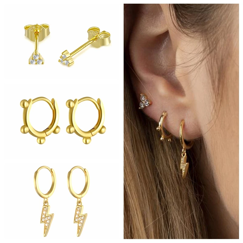 Женские серьги из стерлингового серебра 925 пробы золотые с треугольником и