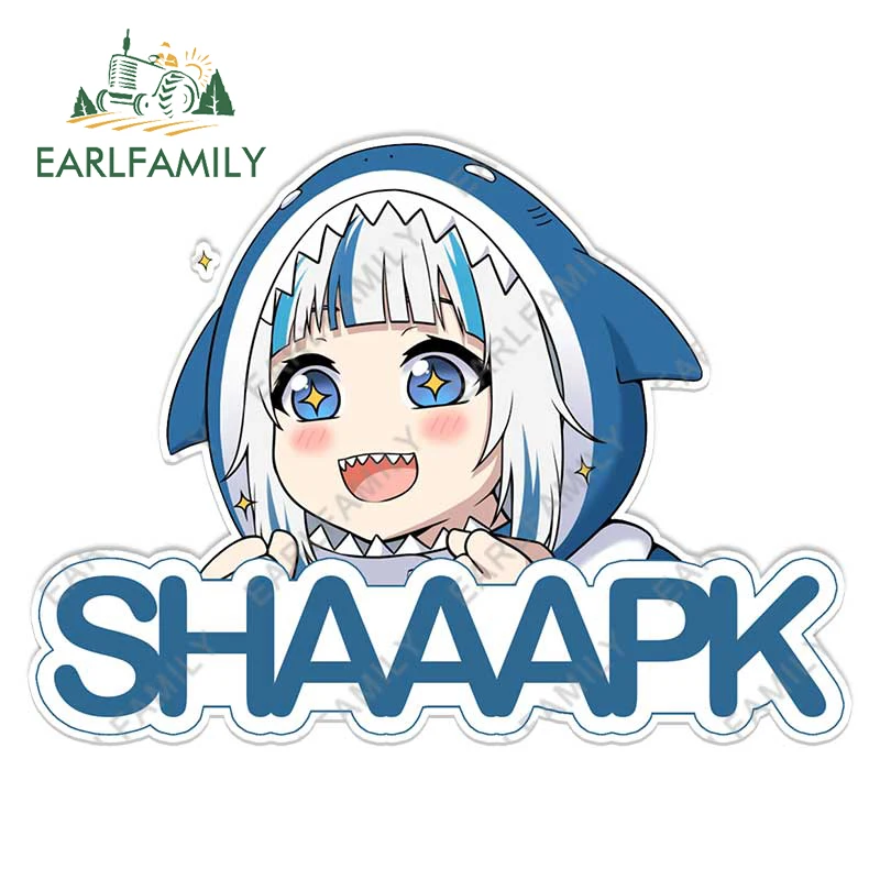 

EARLFAMILY 13cm x 9.6cm for Gura Hololive Car Stickers Waterproof Personality Decals Scratch-Proof Windshield Decor Car Label