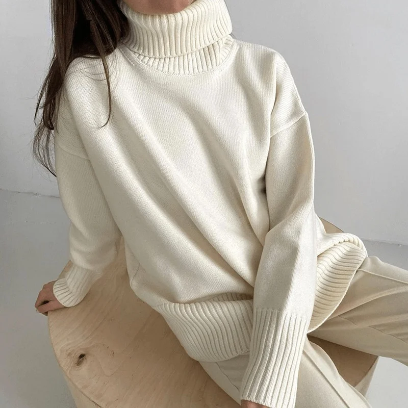 

Winter Turtleneck Solid Sweater Tops For Women Basic Thick Warm Knitted Pullover Autumn 2022 Soft Loose Streetwear Female Top