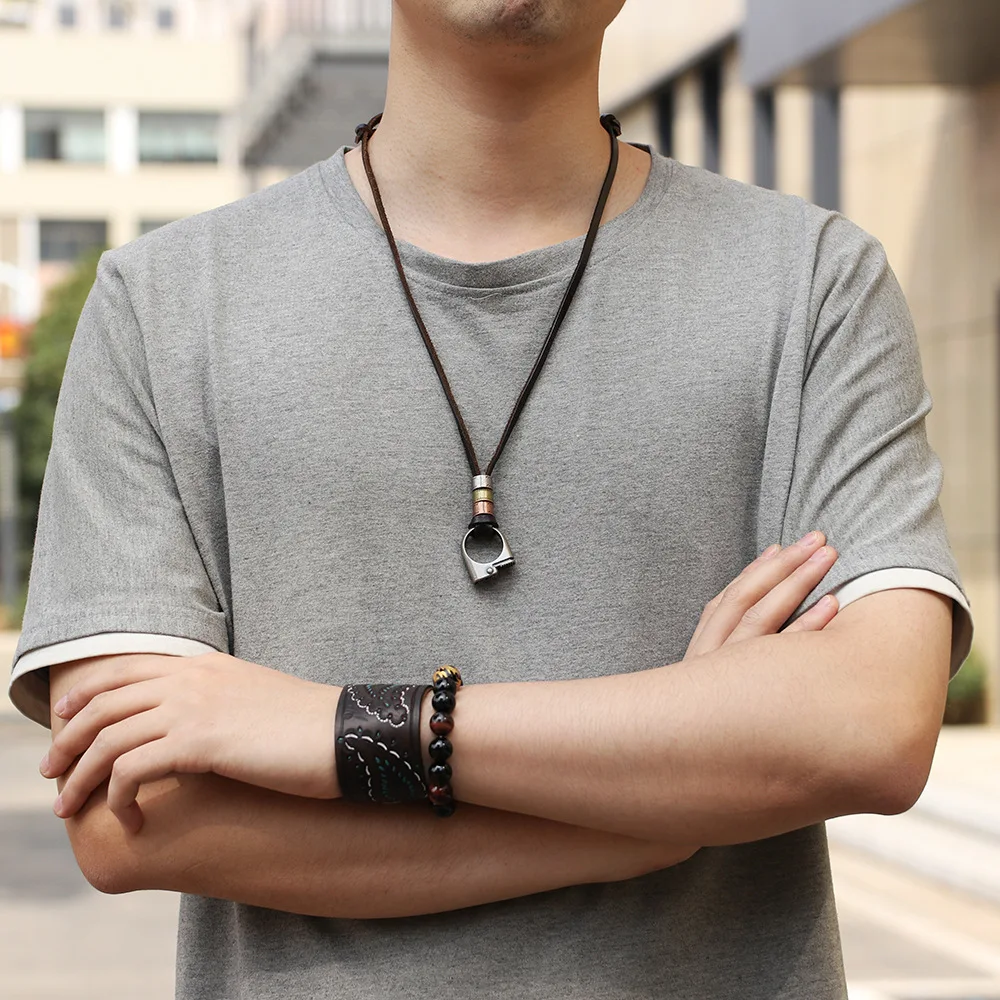 Винтажное мужское ожерелье в стиле бохо регулируемое из натуральной кожи на