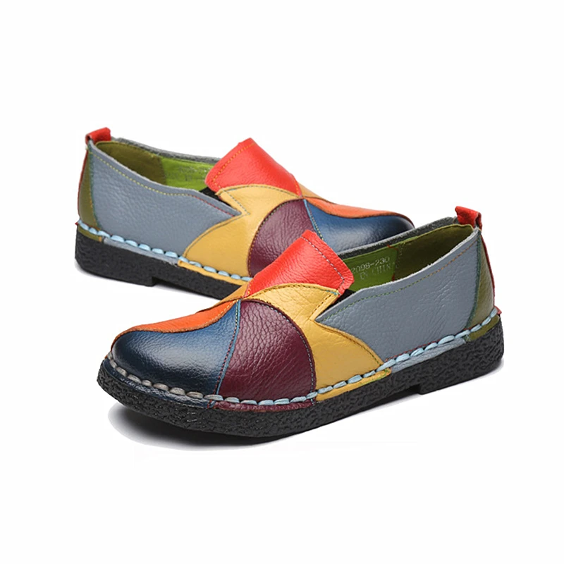 

SOLUDOSO Women's Ladies Female Woman Shoes Flats Mother Shoes Cow Genuine Leather Loafers Ballerina Colorful Non Slip On