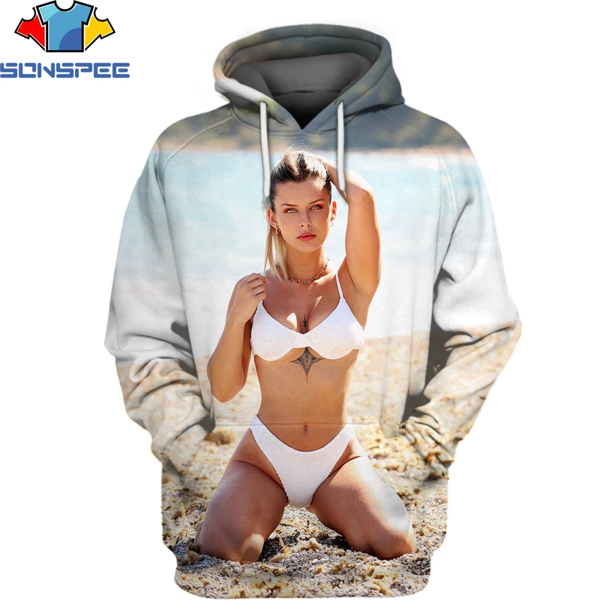 

SONSPEE Beach Bikini model Thong Buttocks Sexy goddess Girl Hoodies Men Women Streetwear Man Passion Long Sleeve pullover Top