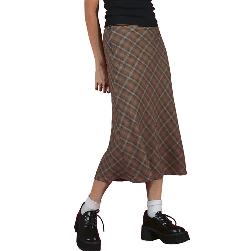 

Women's Plaid Print High Waisted Midi Skirt A-Line Bodycon Long Pencil Skirt Y2K Streetwear E-Girl 90S Fashion