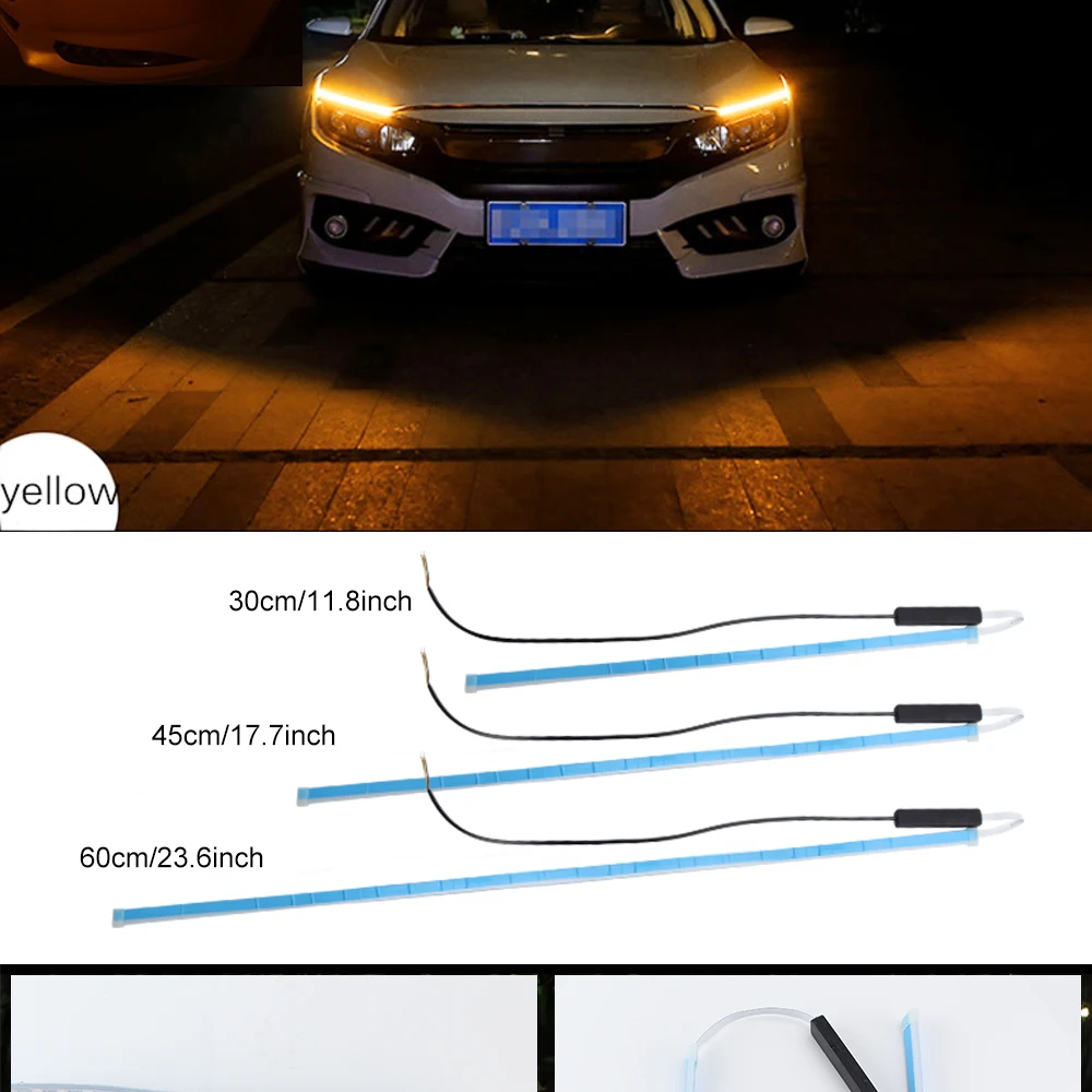 CO LIGHT светодиодный DRL 30 45 60 см дневные ходовые огни Гибкая мягкая трубка направляющая автомобильная светодиодная лента белый указатель поворота желтый Водонепроницаемый 12 В