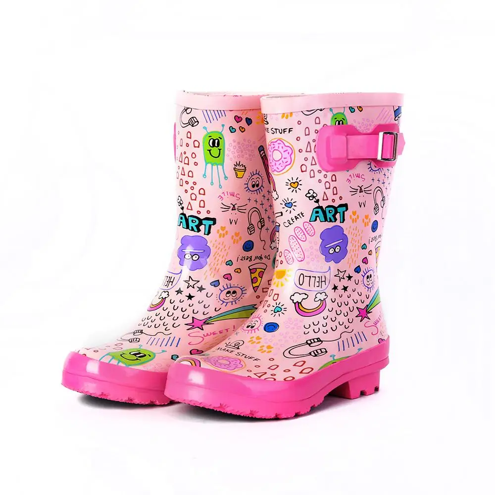 Детские резиновые сапоги милые водонепроницаемые с мультяшным принтом для