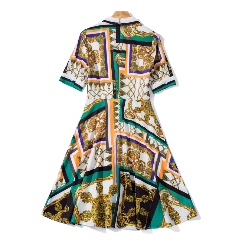 

DIDABOLE Fashion Vintage New Women'S Summer Lapel Short Sleeve Printed Patchwork Elegant Party Mini A-Line Dress