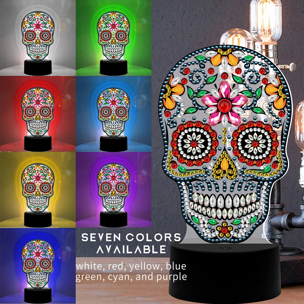 

DIY Special Shaped Diamond Painting Skull LED Night Light Cross Stitch Embroidery Mosaic Kit Home Decoration Lamp