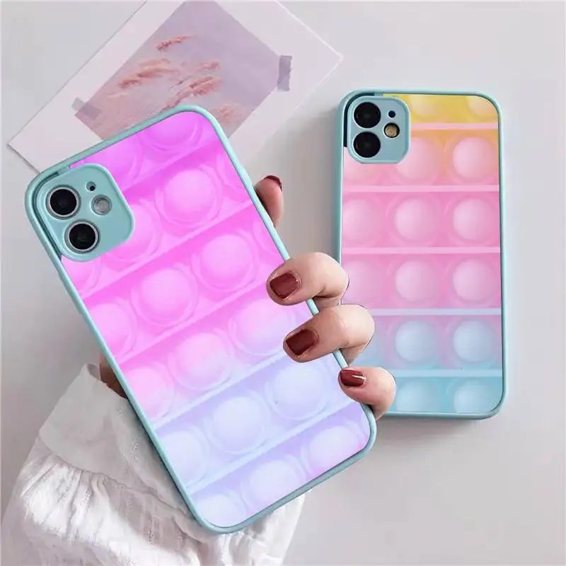 

Пузырьковый антистрессовый чехол для iphone 13 12 11 xr xs x 7 8 pro max светло-голубой мягкий силиконовый прозрачный чехол из ТПУ