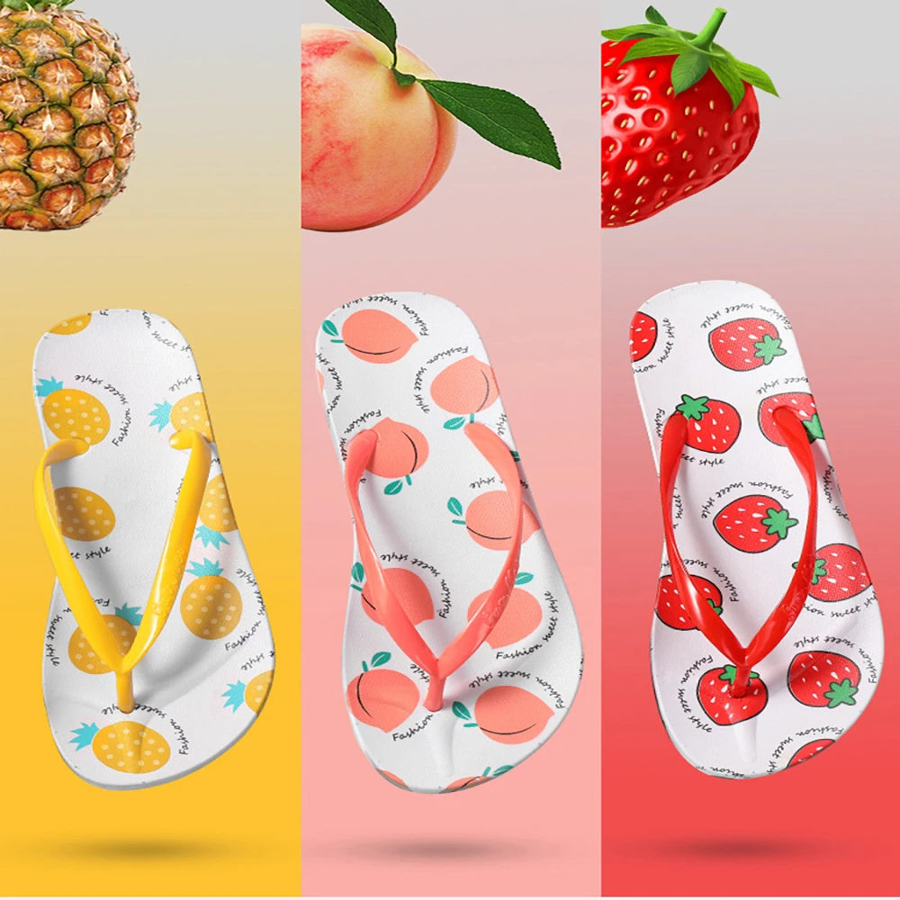 

Summer Cartoon Slides Men Women Bathroom Slippers Cute Strawberry Home Slip on Slide Sandals Fruit Element