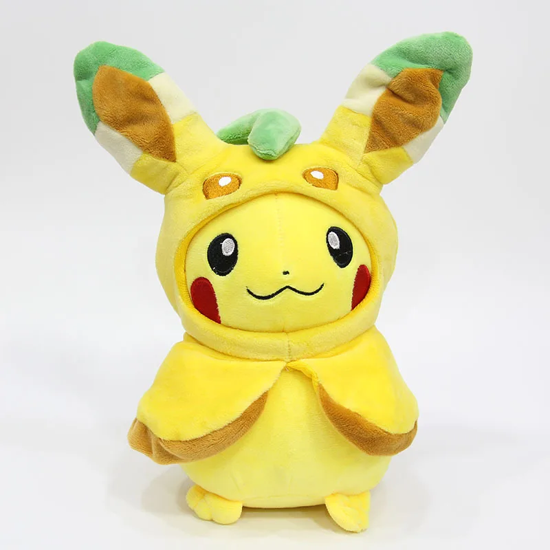 Cos Leafeon 28 см карманные животные Пикачу Косплей Eevee плюшевые игрушки Gengar мягкие куклы Eevee с плащом Cos игрушка Пикачу детский подарок SA1884 - Цвет: Cos Leafeon