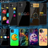 hot game pacman tempered glass phone case cover for iphone 5 6 7 8 11 12 s plus xr x xs pro max mini se 2020 black painting