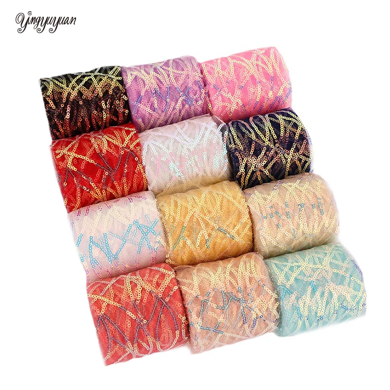 

8cm 10yards Glitter Sequin Tulle Ribbon Paillette Embroidered Mesh Ripstop Ribbon DIY Handmade Craft Tutu Wedding Fabric Supply