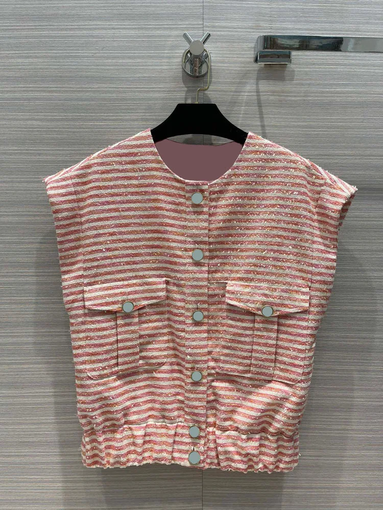 

2021 Early Spring women's new temperament style style sweet striped woven loose vest jacket