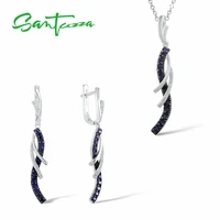 santuzza jewelry set for women charming blue white cz drop earrings pendant set pure 925 sterling silver fashion jewelry