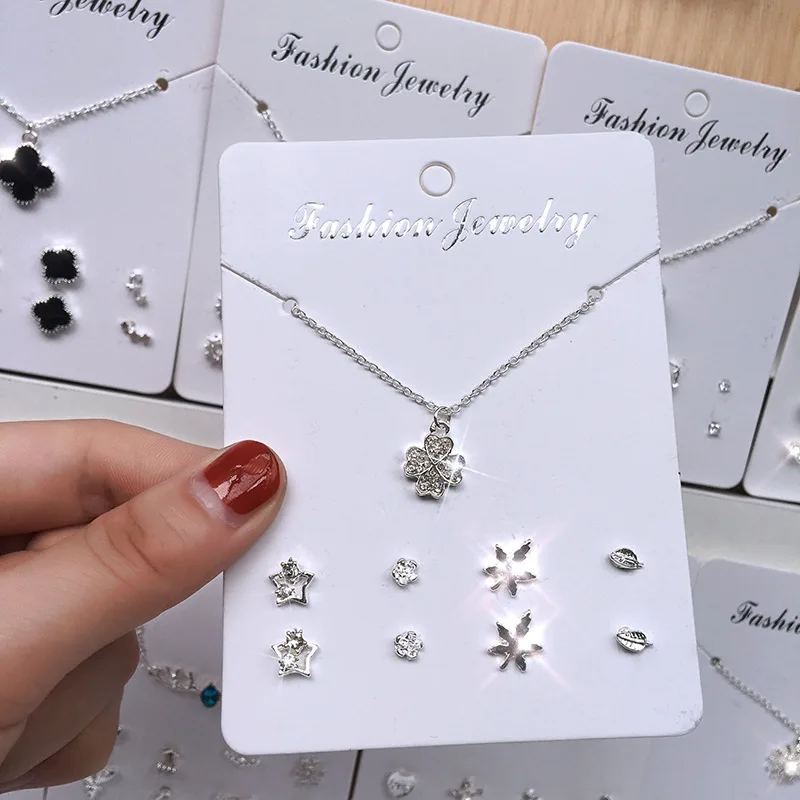 Four-leaf clover-w Ins Популярная Корейская версия простого и милого темперамента ожерелье/серьги набор - Окраска металла: Four-leaf clover-w