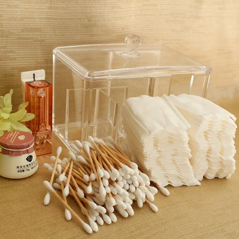 Cotton Ball And Swabs Holder Acrylic Vanity Countertop Organizer Box Beauty Bathroom Accessories